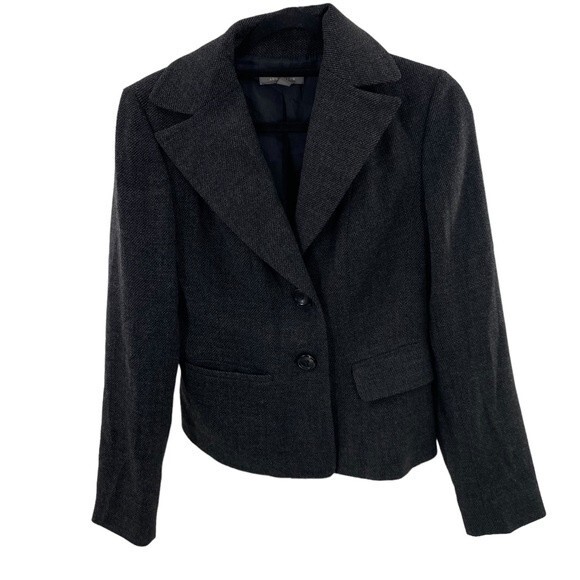 Ann Taylor Jackets & Blazers - Ann Taylor Womens 0 Charcoal Tweed Blazer Wool‎ Blend